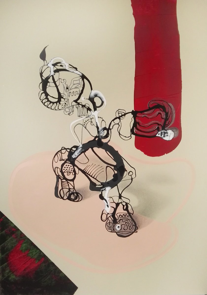 Surrealistic Animal Acrylic Painting By Stefano Mazzolini, 20 X 28", Canres, Original Artwork