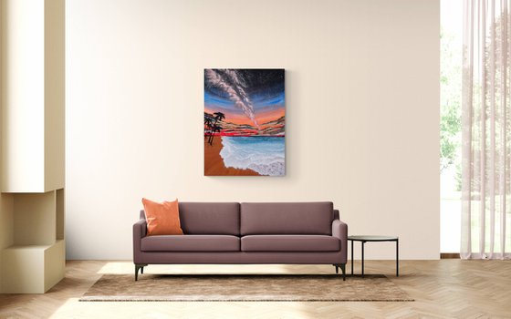 Coral sky and ocean wave