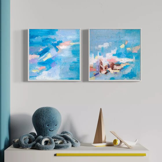 Blue mood abstract (diptych)