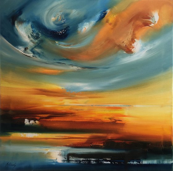 Vortex to the Past - 70 x 70 cm, abstract landscape oil painting