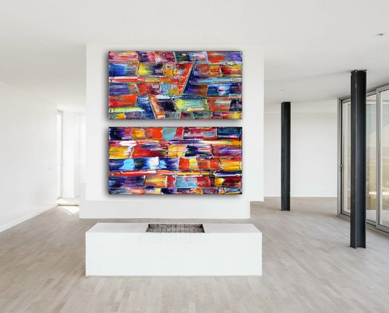 "Abundance Series" - Save As Series - Original Extra Large PMS Abstract Diptych Oil Paintings On Canvas - 48" x 48"