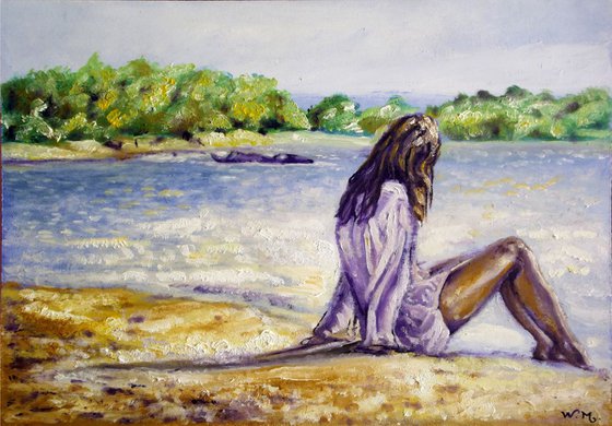 SITTING BY THE RIVER - Seascape View - 42 x 29.5 cm
