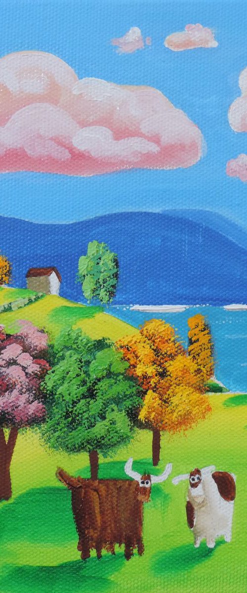 Scottish Cows 8" x 8" by Gordon Bruce