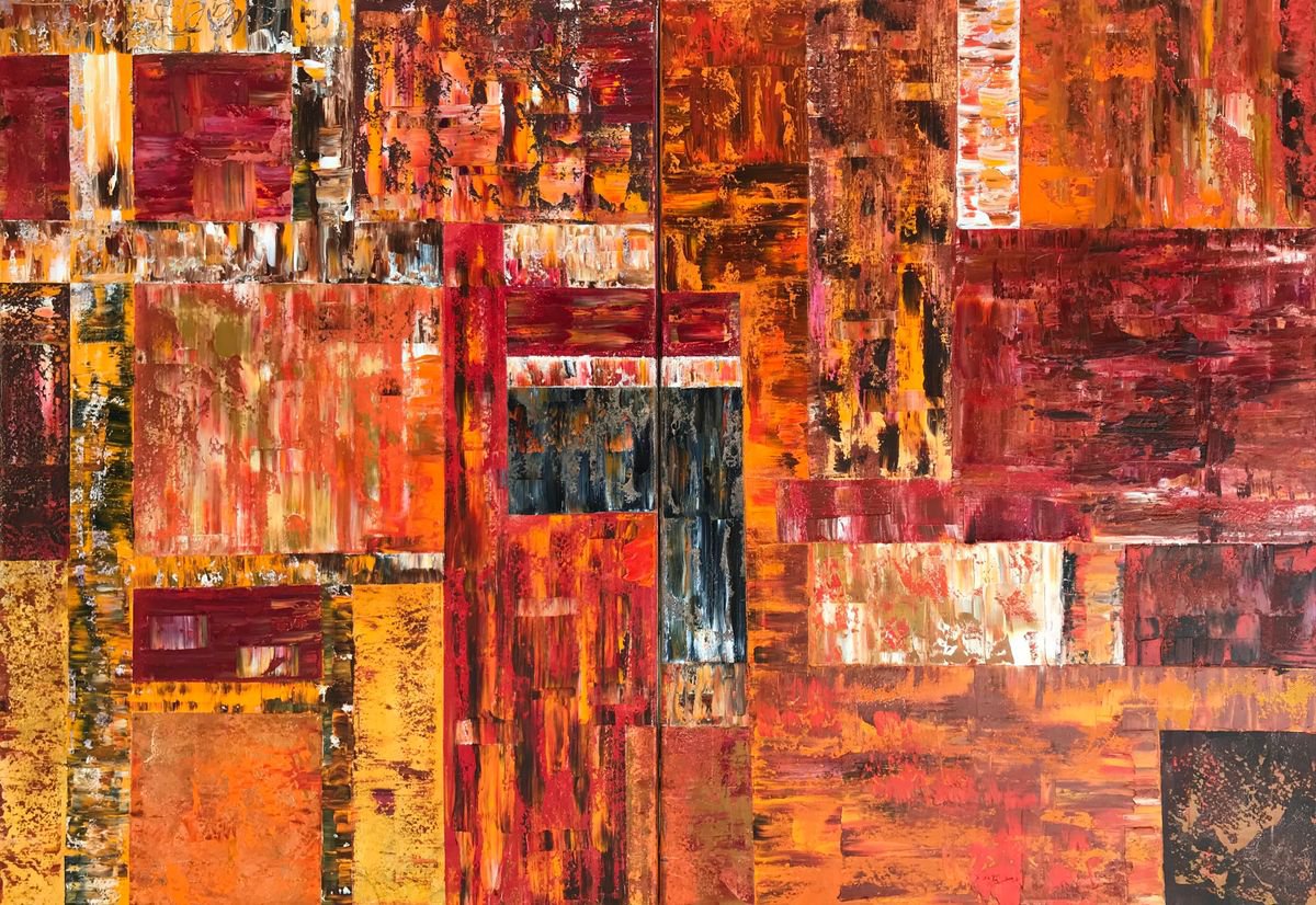 Abstract Oil Painting By Diana Malivani, 39 X 28, Ambiance. Diptych, Original Artwork