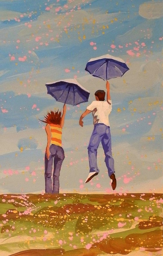 sunny rain, original painting 20x30 cm