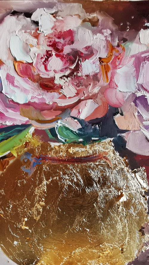 Floral Painting, Peonies painting on paper, Flowers oil art by Annet Loginova