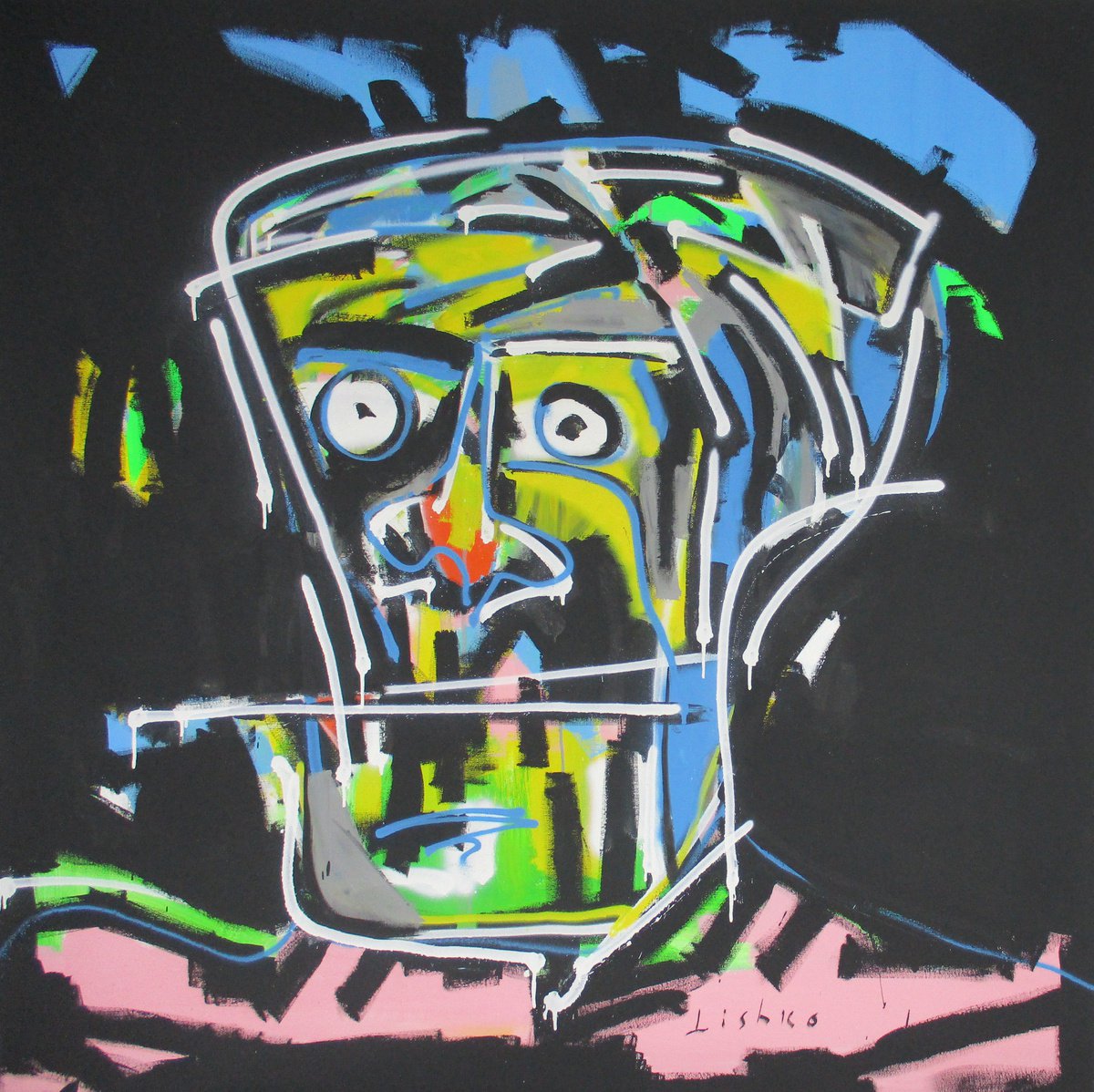 Expressive Portrait Acrylic Painting By V. Lishko, 51 X 51", Portrait Abstract Expressionism, Original Artwork