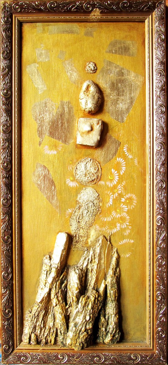 Abstract Wood Sculpture By Serhiy Roy, 10 X 22", The Golden Mountain 1., Original Artwork