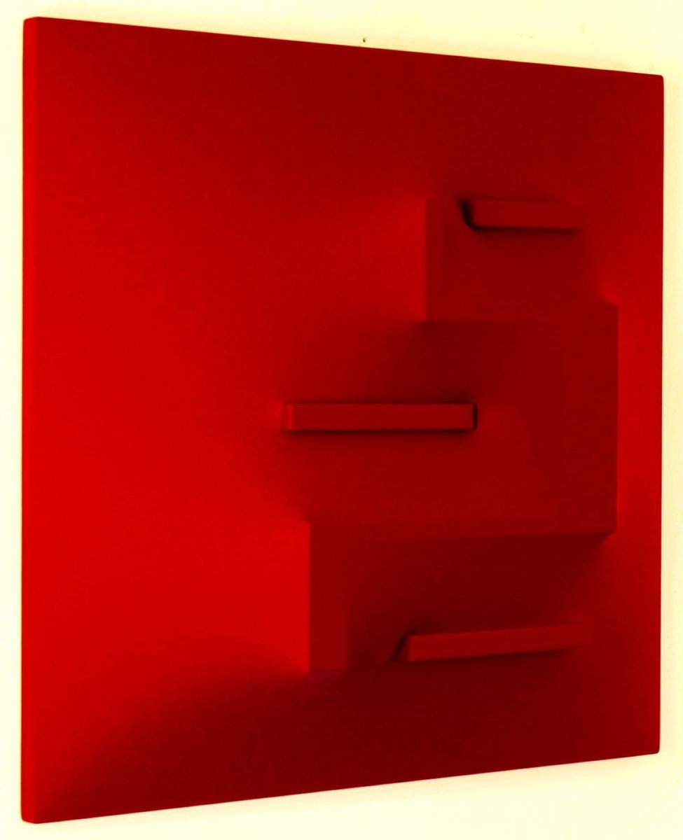Geometric Abstract Sculpture By Alessandro Butera, 20 X 20, Italian Style: Spatial Concept In Red, Original Artwork