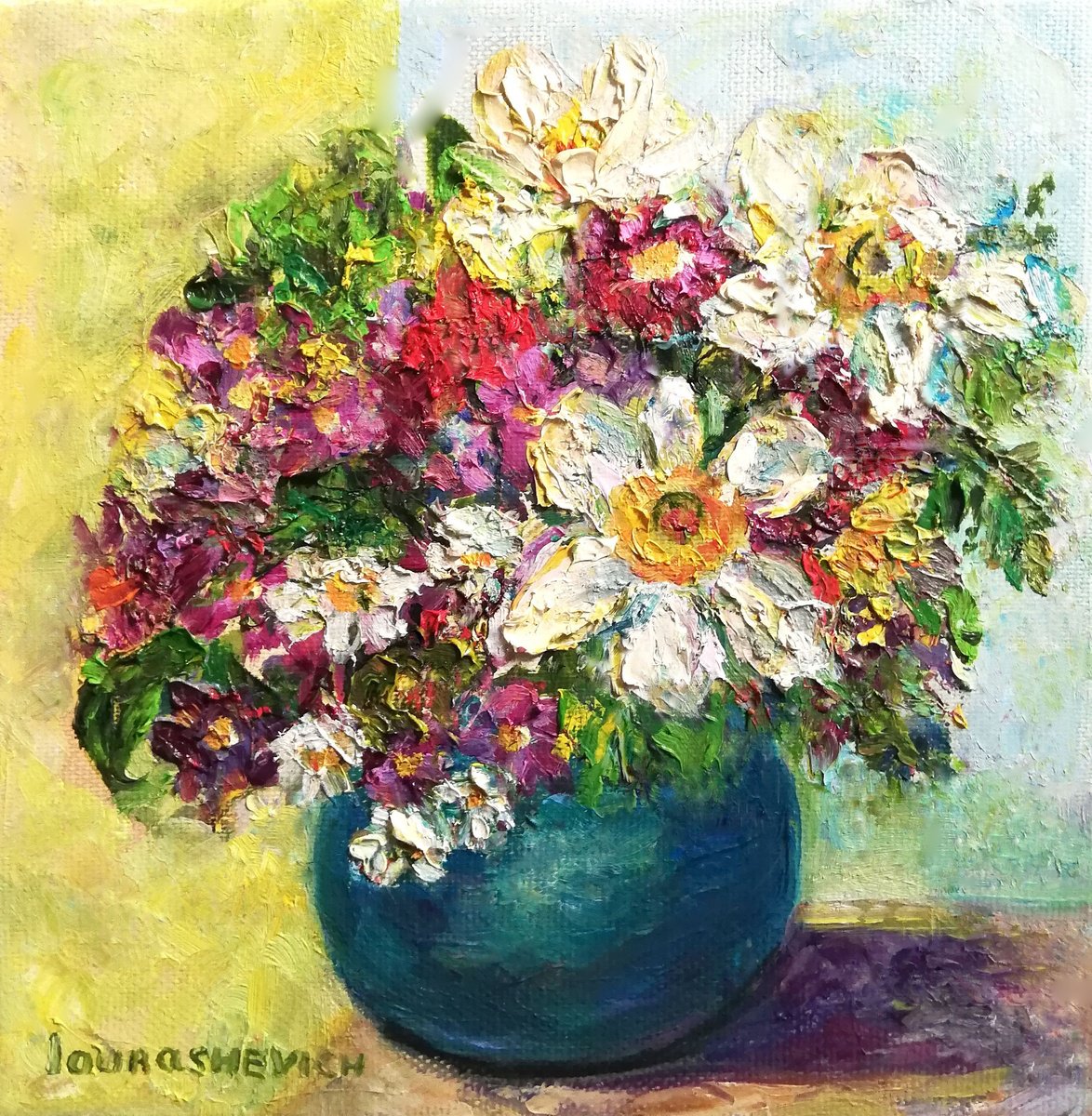 Impressionistic Botanical Oil Painting By Katia Ricci, 8 X 8", Floral Bouquet, Original Artwork
