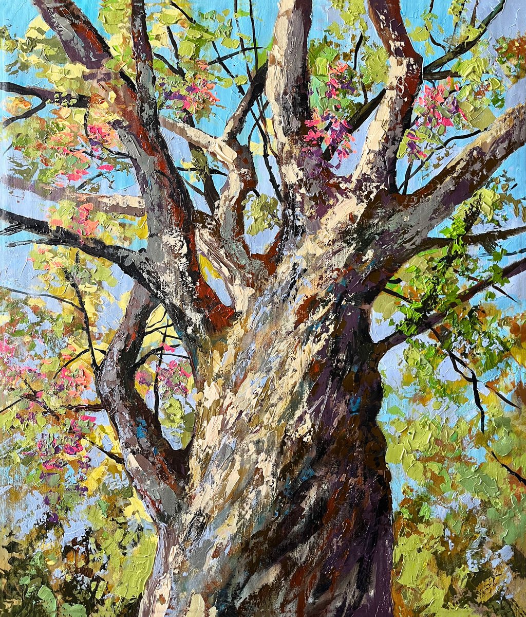 Impressionistic Landscape Acrylic Painting By Maria Kireev, 24 X 28", Spring Time, Original Artwork