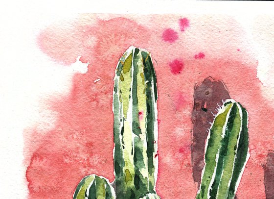 Watercolor sketch "Cacti against a bright wall" original illustration