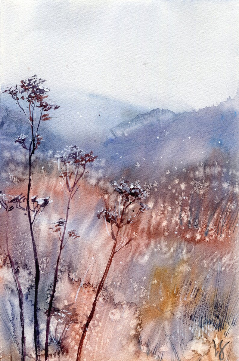November landscape with dried flowers by SVITLANA LAGUTINA