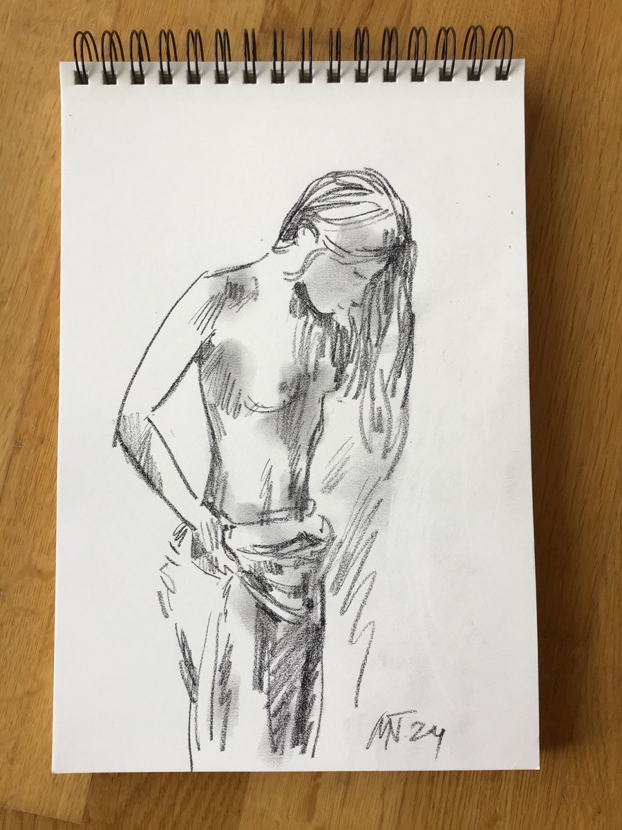 Graphic Portrait Charcoal Drawing By Nelina Trubach-Moshnikova, 8 X 12", Sketch Of A Girl 3, Original Artwork