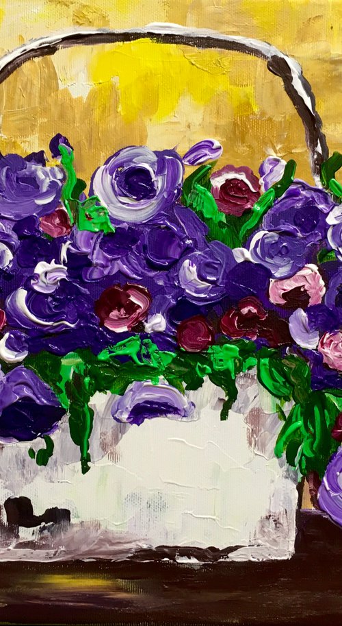 Wild Purple and Bordeaux  Flowers #4 in a  White Basket by Olga Koval