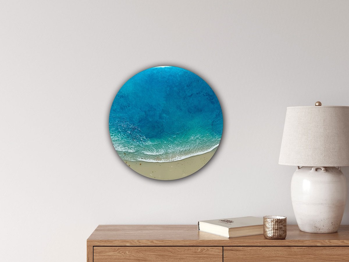 Organic Landscape Painting By Ana Hefco, 15 X 15, Round Ocean #95, Original Artwork