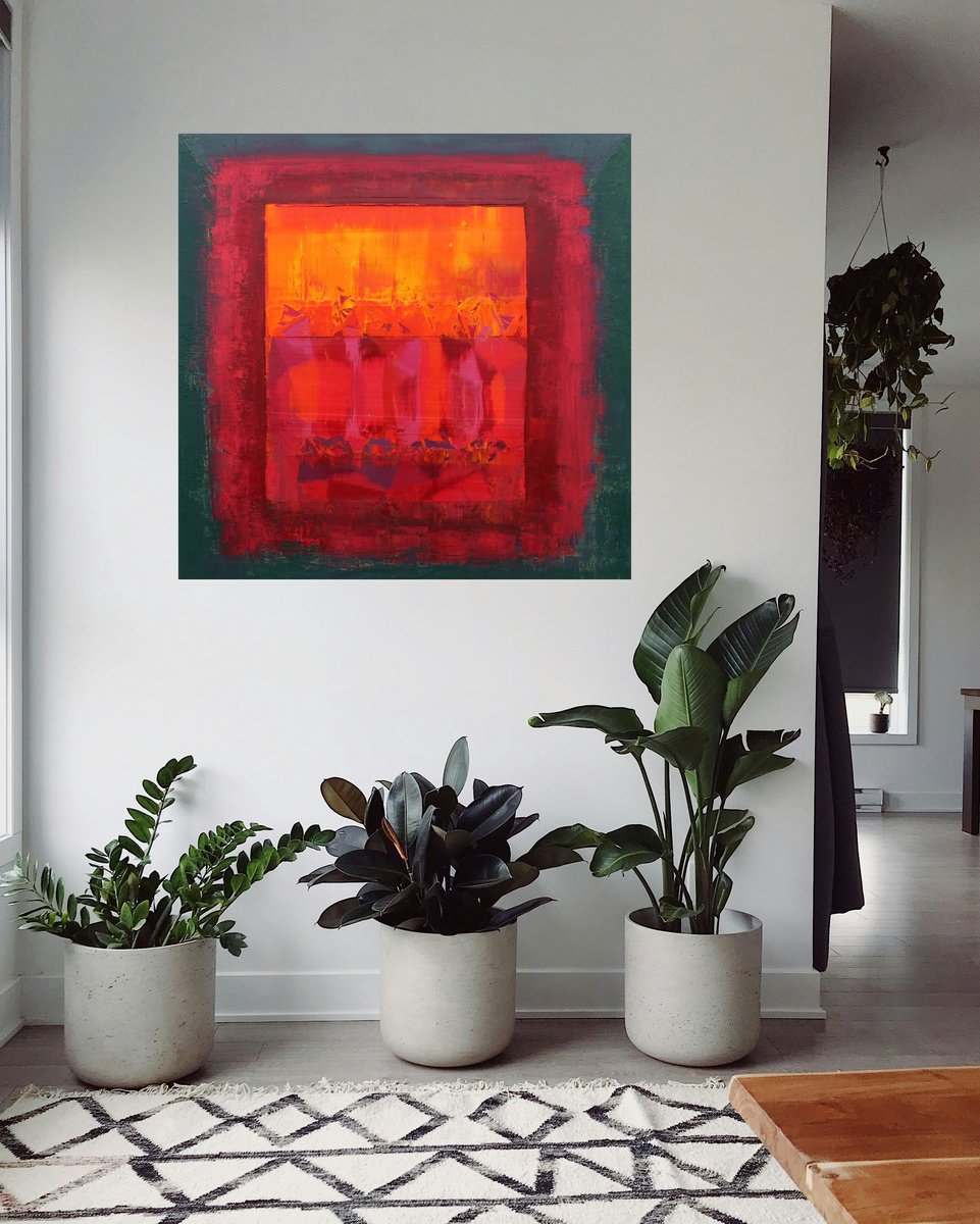 Geometric Abstract Oil Painting By Athaang Art, 36 X 36, Abstract-204, Vibrant Energy, Original Artwork