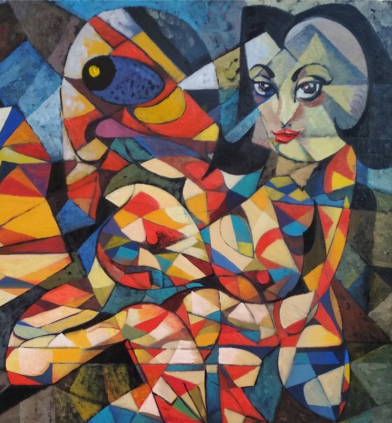 Italian girl (80x120cm, cubism, oil painting)