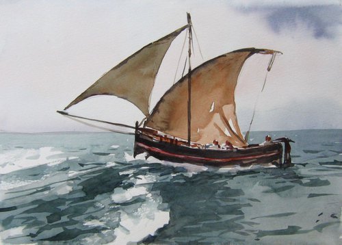 stormy  sea sailing... by Goran Žigolić Watercolors