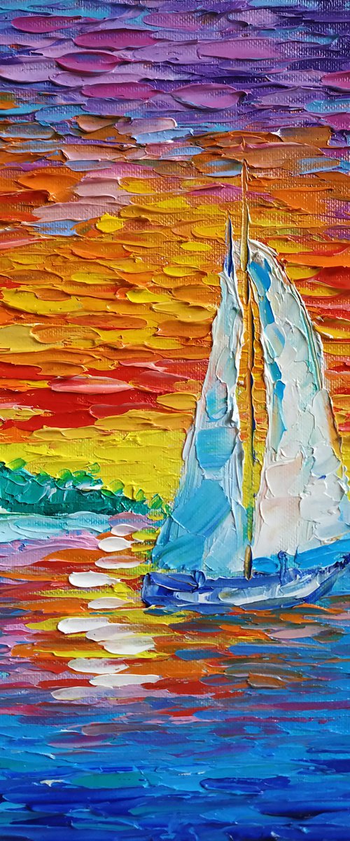 Lovely sunset - boat's sunset, oil painting, sea life, sky painting by Anastasia Kozorez