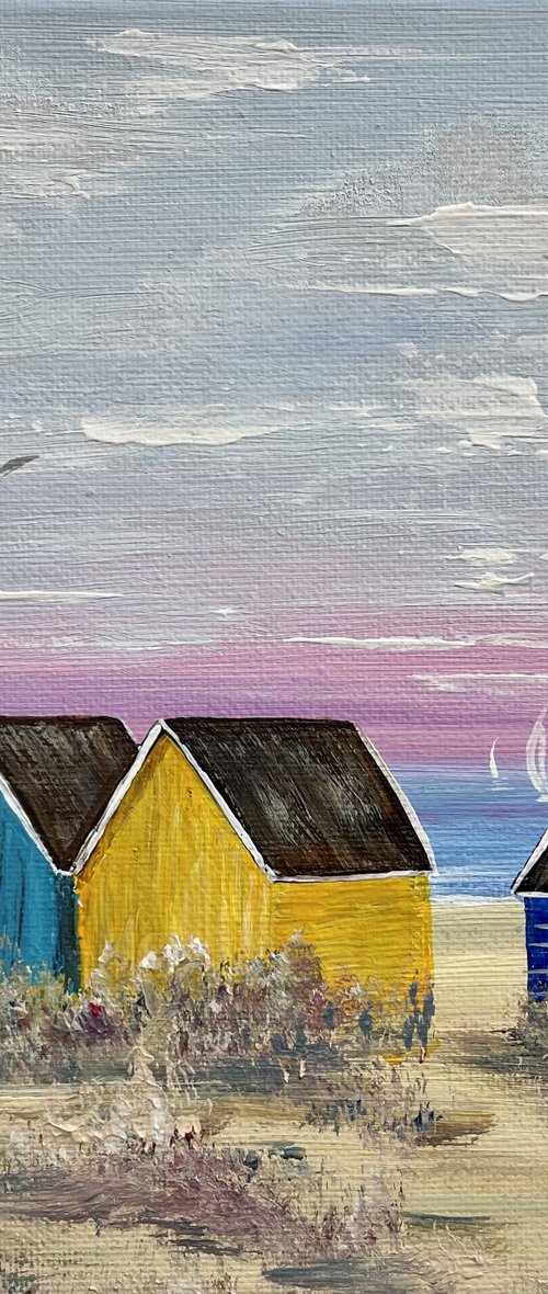 Beach Huts and a Pink Sky by Marja Brown