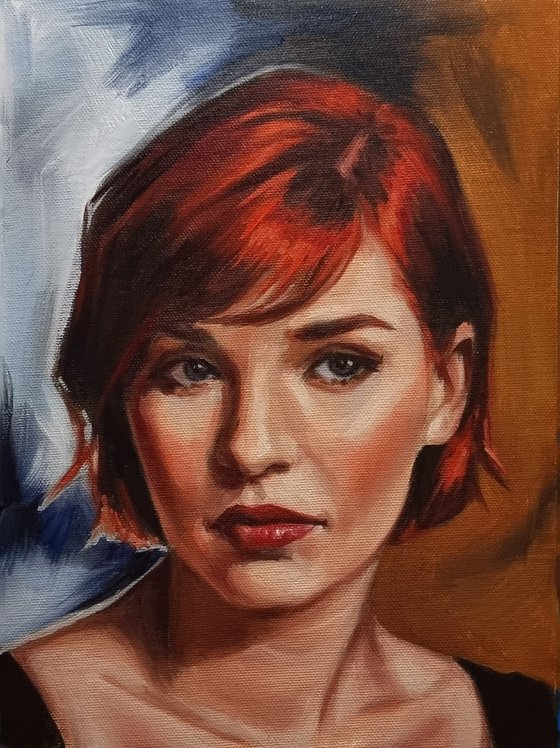 Oil portrait 0823-002, Red haired young woman