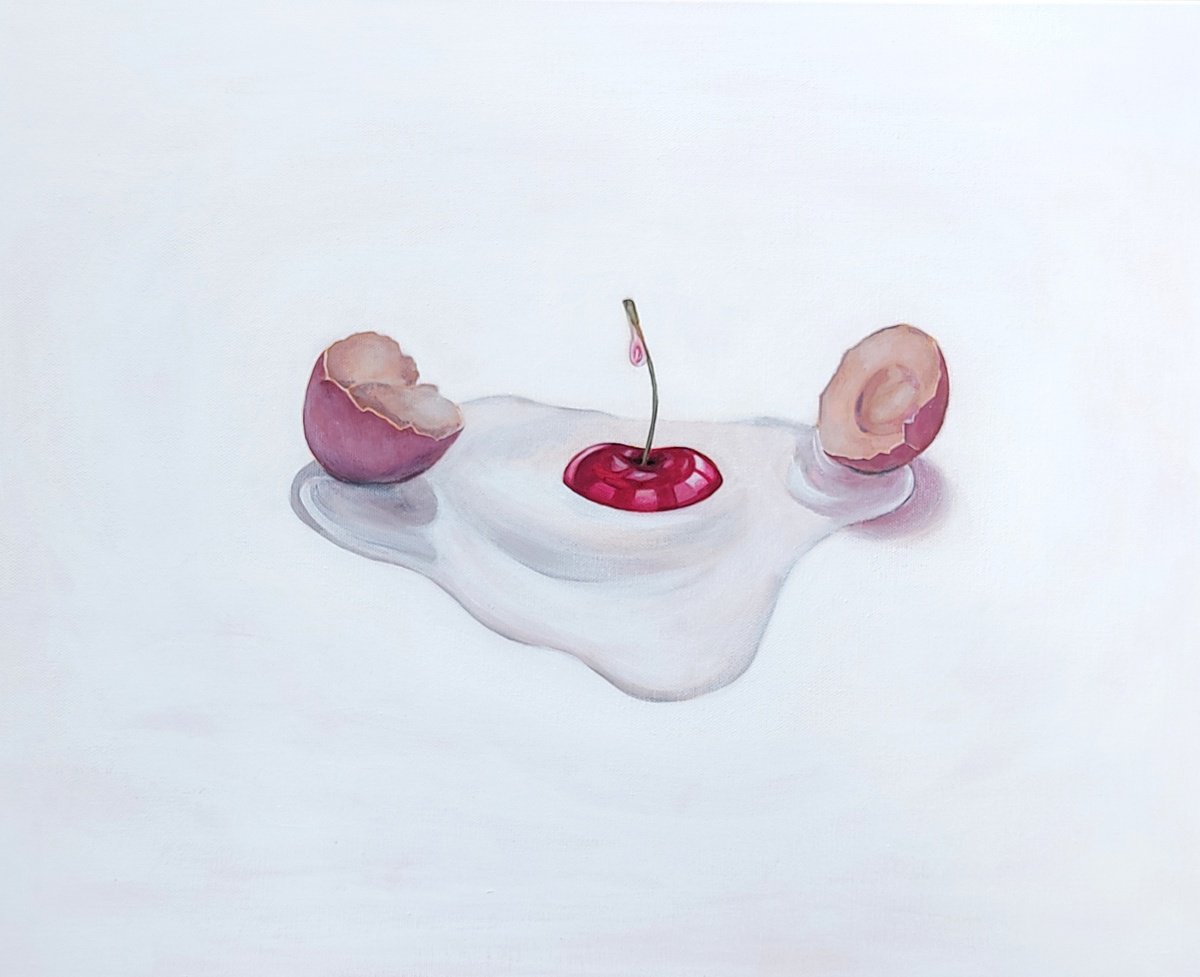 Photorealistic Still Life Painting By Andromachi Giannopoulou, 20 X 16, Cherry Egg, Original Artwork