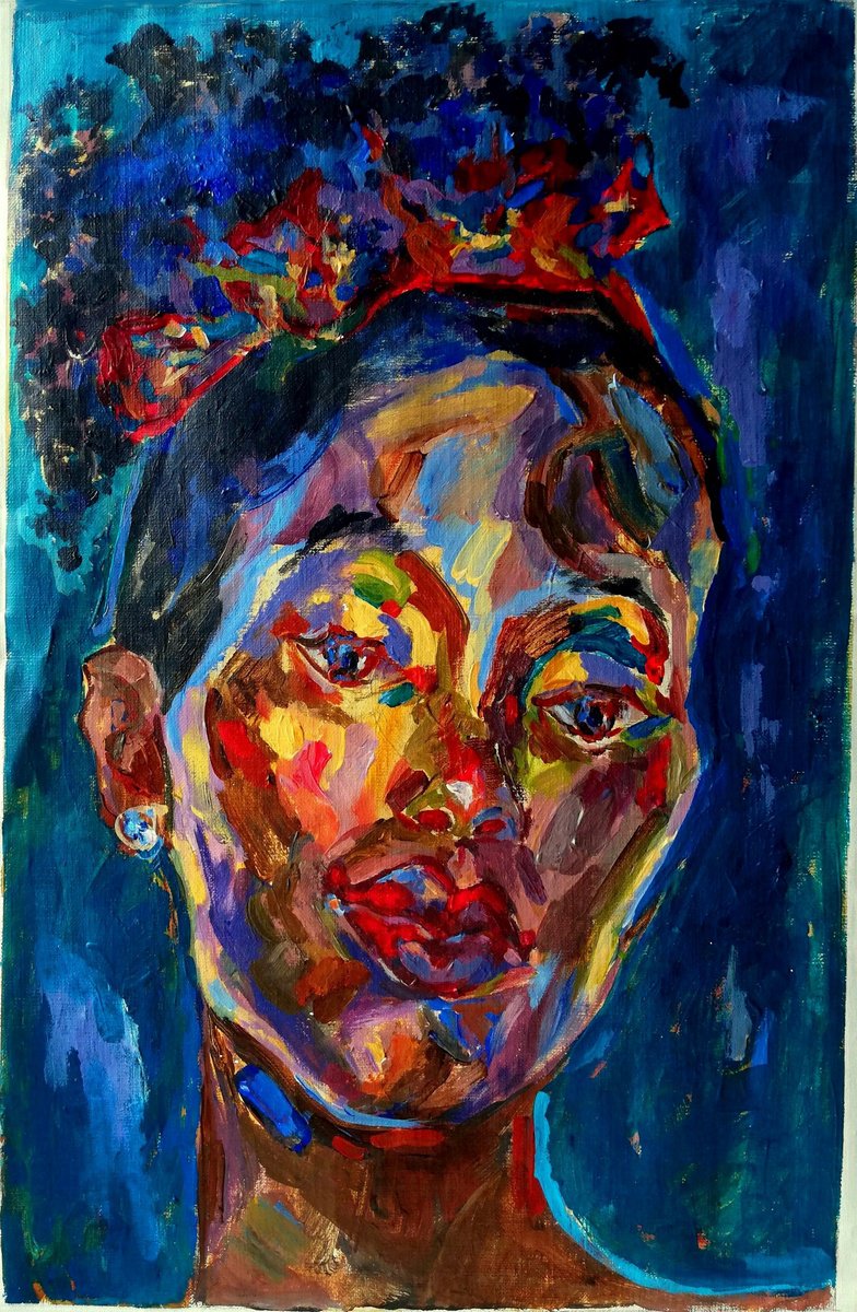 Impressionistic Portrait Acrylic Painting By Jelena Djokic, 11 X 17, Turquoise Dreaming, Original Artwork