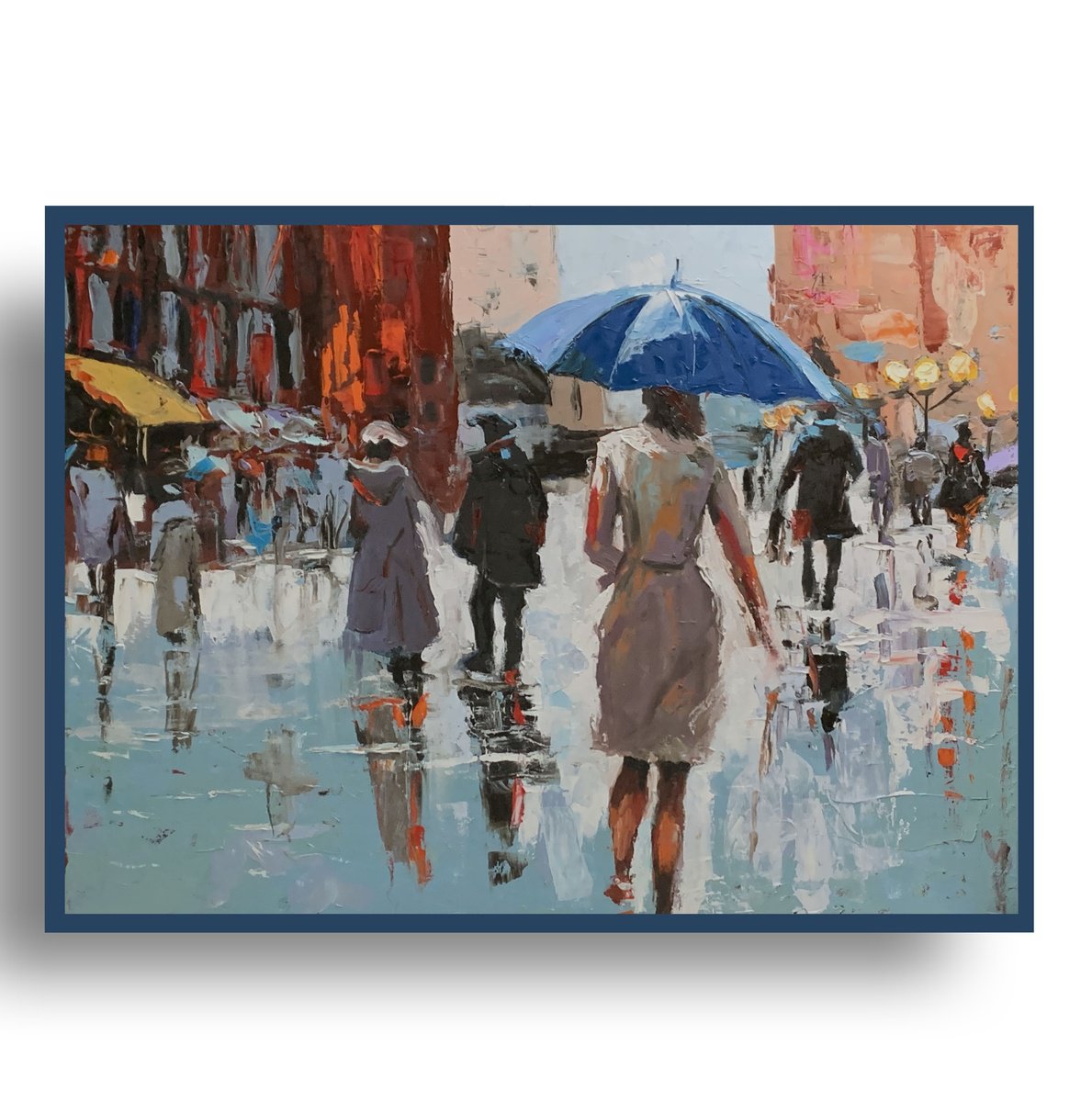 Expressive Cityscapes Oil Painting By Vita Schagen, 31 X 24", Rainy City., Original Artwork