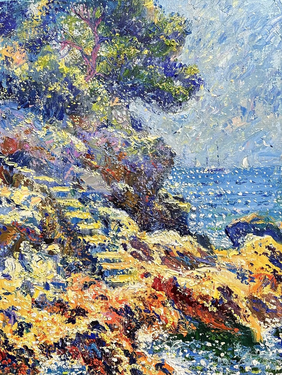 Impressionistic Landscape Oil Painting By Andrii Chebotaru, 20 X 26, Beautiful Day, Original Artwork