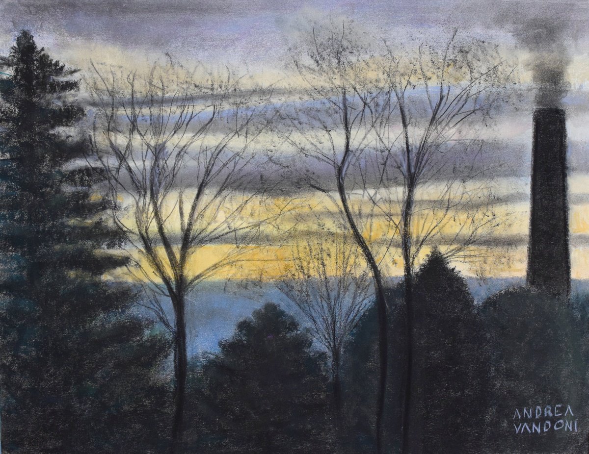 Impressionistic Landscape Pastel Drawing By Andrea Vandoni, 27 X 21, A New Tree - 2, Original Artwork