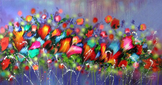 63" VERY LARGE Flowers Painting "Evening Song of Flowers"