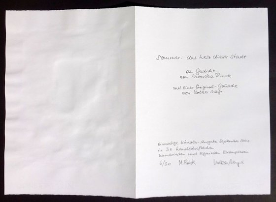 Monika Rinck: Summer, Variant 6 - handwritten poem and gouache