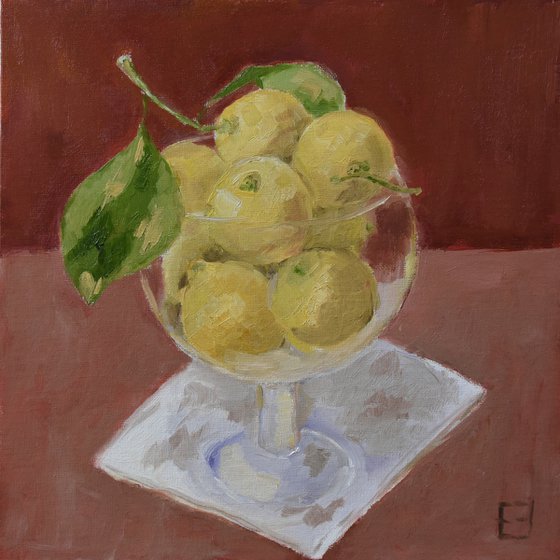 Lemons in glass bowl