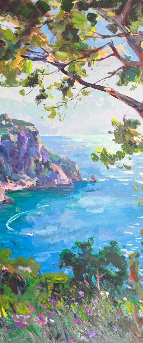 Mediterranean coast of Javea 100x100 cm by Anton Gudzykevych