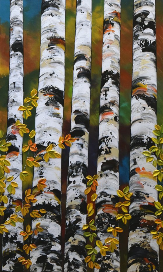 Summer Birch Trees - Large Painting 72" x 24"