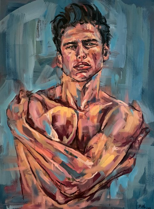 Male nude, naked man, male figure, gay erotic oil painting by Emmanouil Nanouris