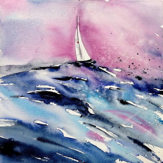 Sailboat painting. Seascape