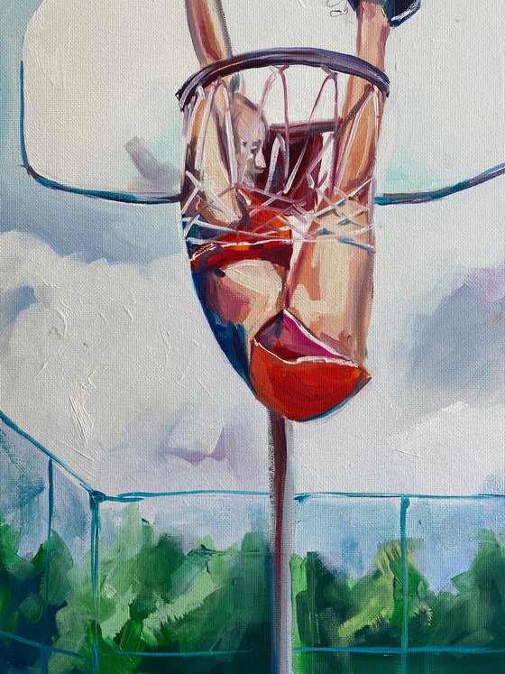 THE MOST RUTHLESS - original oil painting, small format pop art, basketball, decor home, wall art