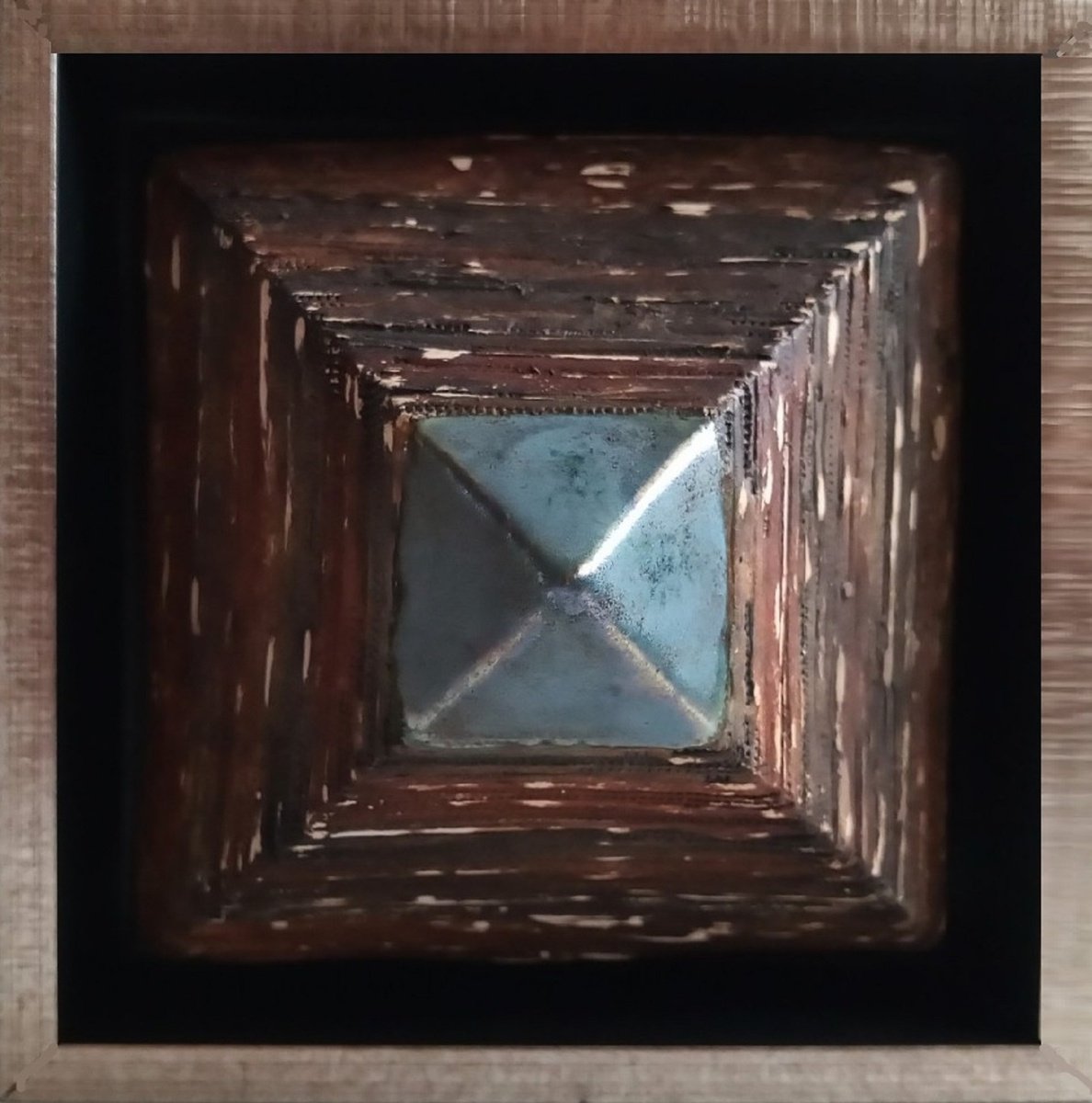 Abstract Relief By Rossitza Trendafilova, 5 X 5", "Cross Point - Blue", Original Artwork