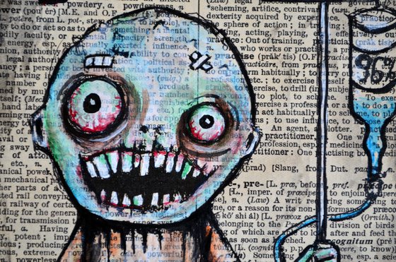 Patient Zero - Painting Collage Art on Real English Dictionary Vintage Page