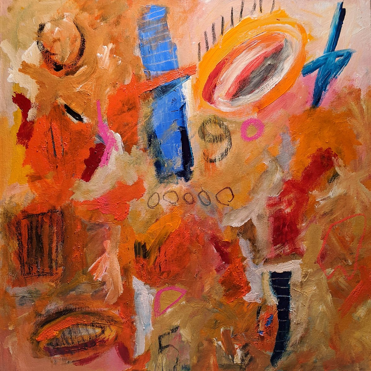 Abstract Painting By Shelli Finch, 20 X 20", Be Happy With What You Got, Original Artwork