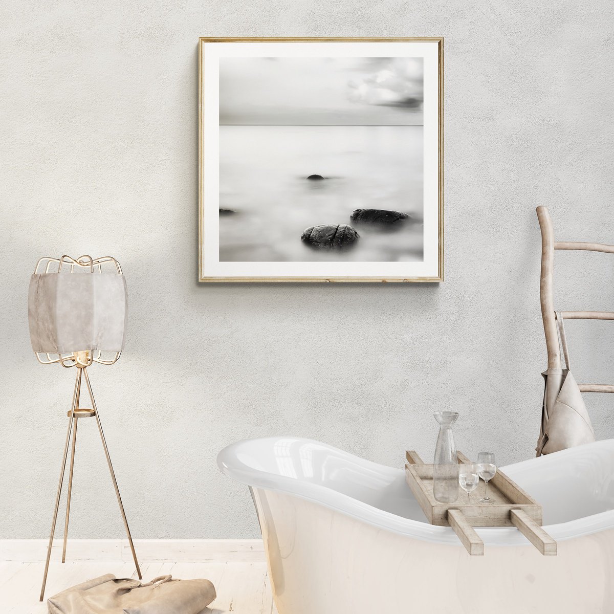 Impressionistic Landscape Photograph By Karim Carella, 22 X 22", Rocks In The Clouds (Studio 42), Original Artwork