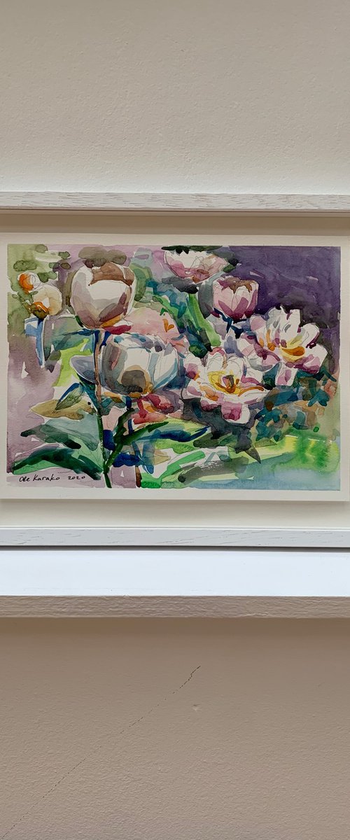 White peonies similar to lilies by Ole Karako