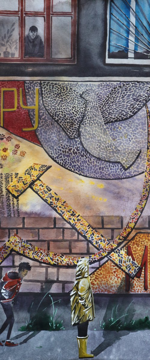 "Rock art of the past years" 2021  Watercolor on paper 60X42 by Eugene Gorbachenko