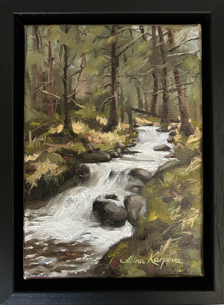 Photorealistic Landscape Oil Painting By Alina Karpova, 6 X 8, Forest Falls, Original Artwork