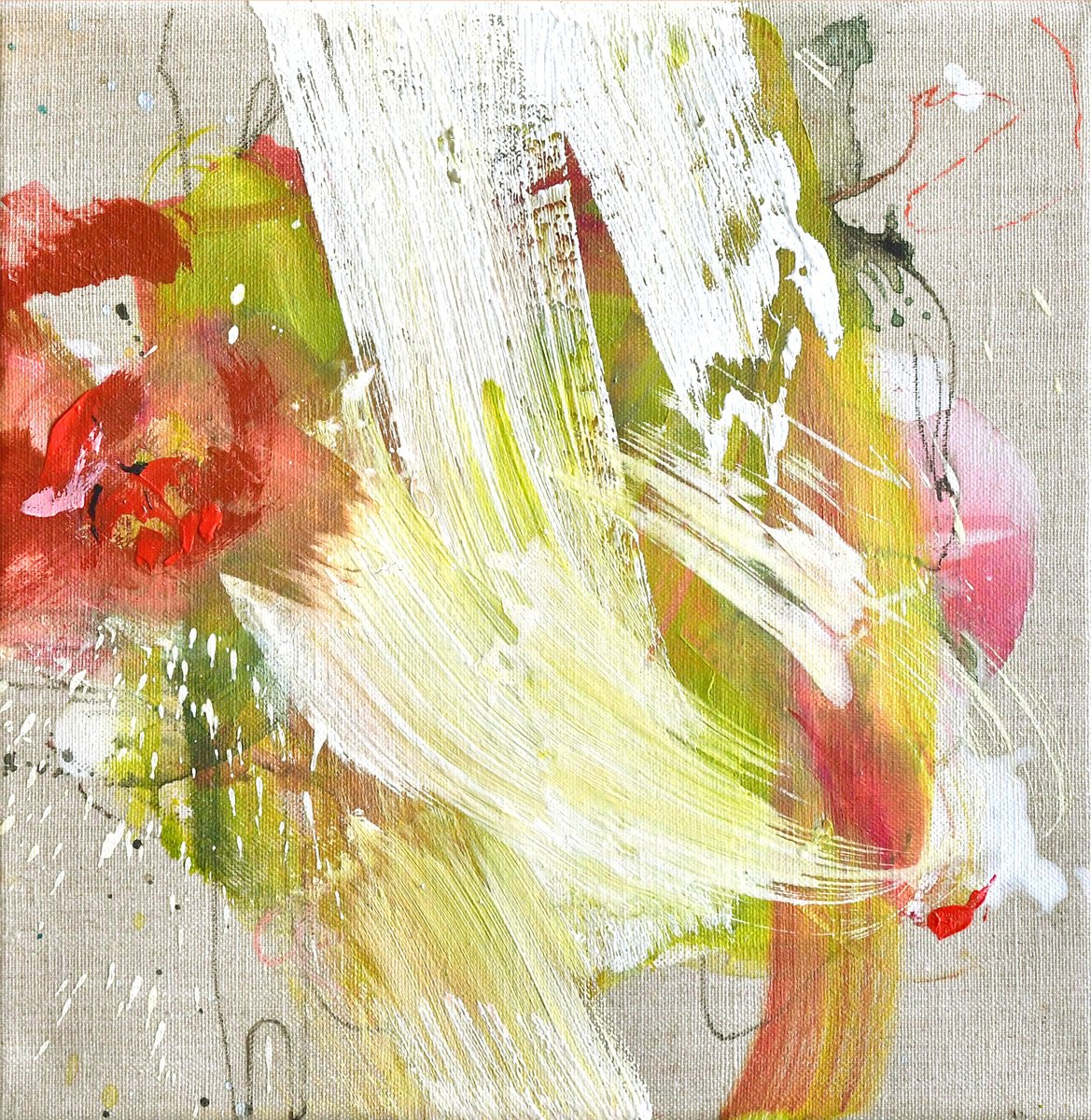 Expressive Abstract Acrylic Painting By Kirsten Handelmann, 12 X 12", A Rose Grows, Original Artwork