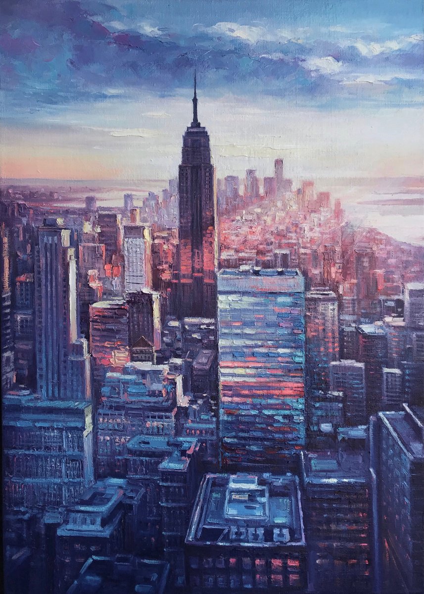 Impressionistic Cityscapes Oil Painting By Artem Grunyka, 20 X 28, New York, Original Artwork