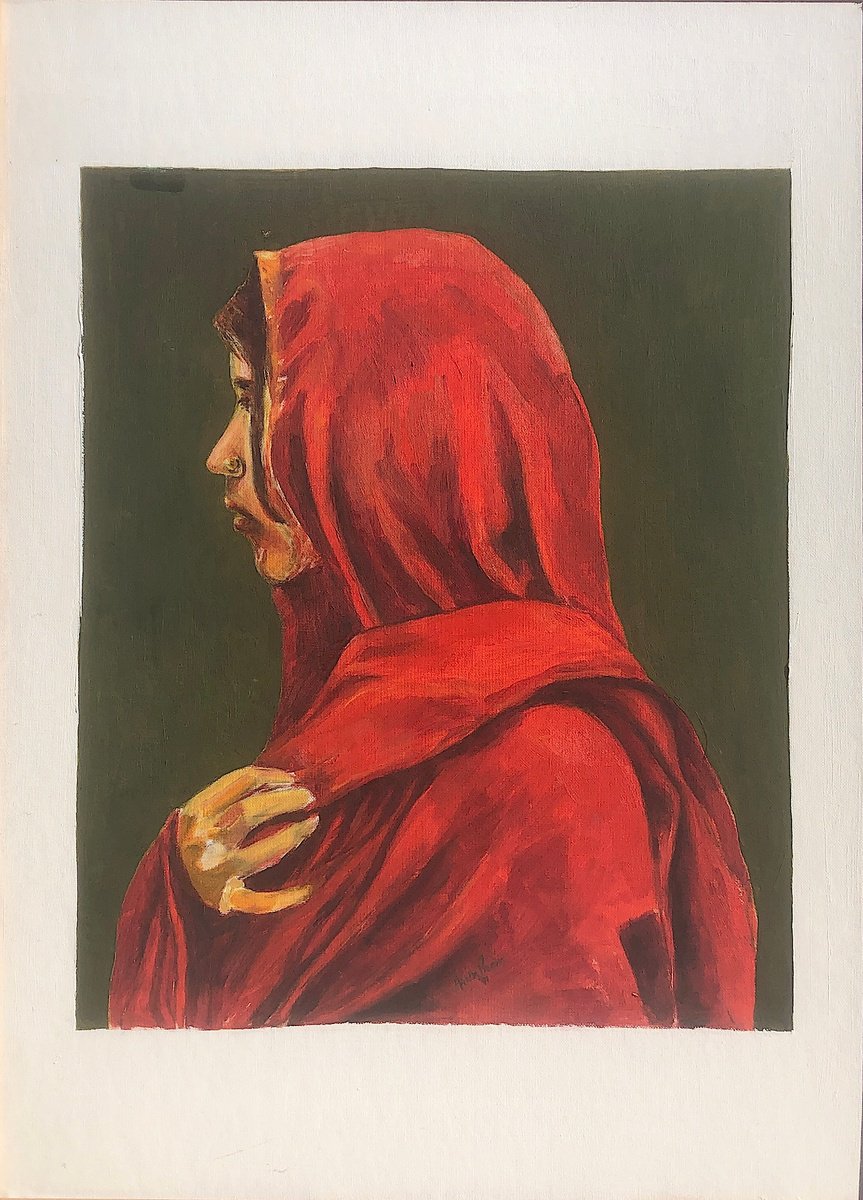 Impressionistic Portrait Oil Painting By Arun Prem, 22 X 28, Dreaming, Original Artwork