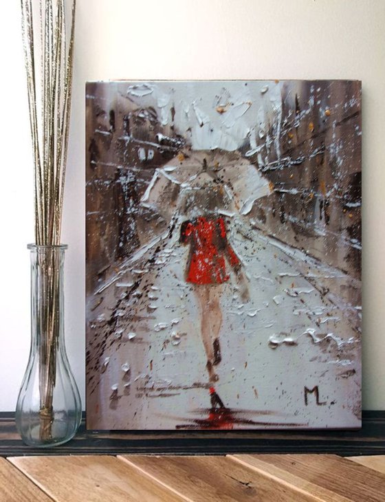 " AUTUMN WALK ... " original painting CITY palette knife